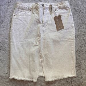 Madewell White Denim Midi Skirt with Front Slit Detail